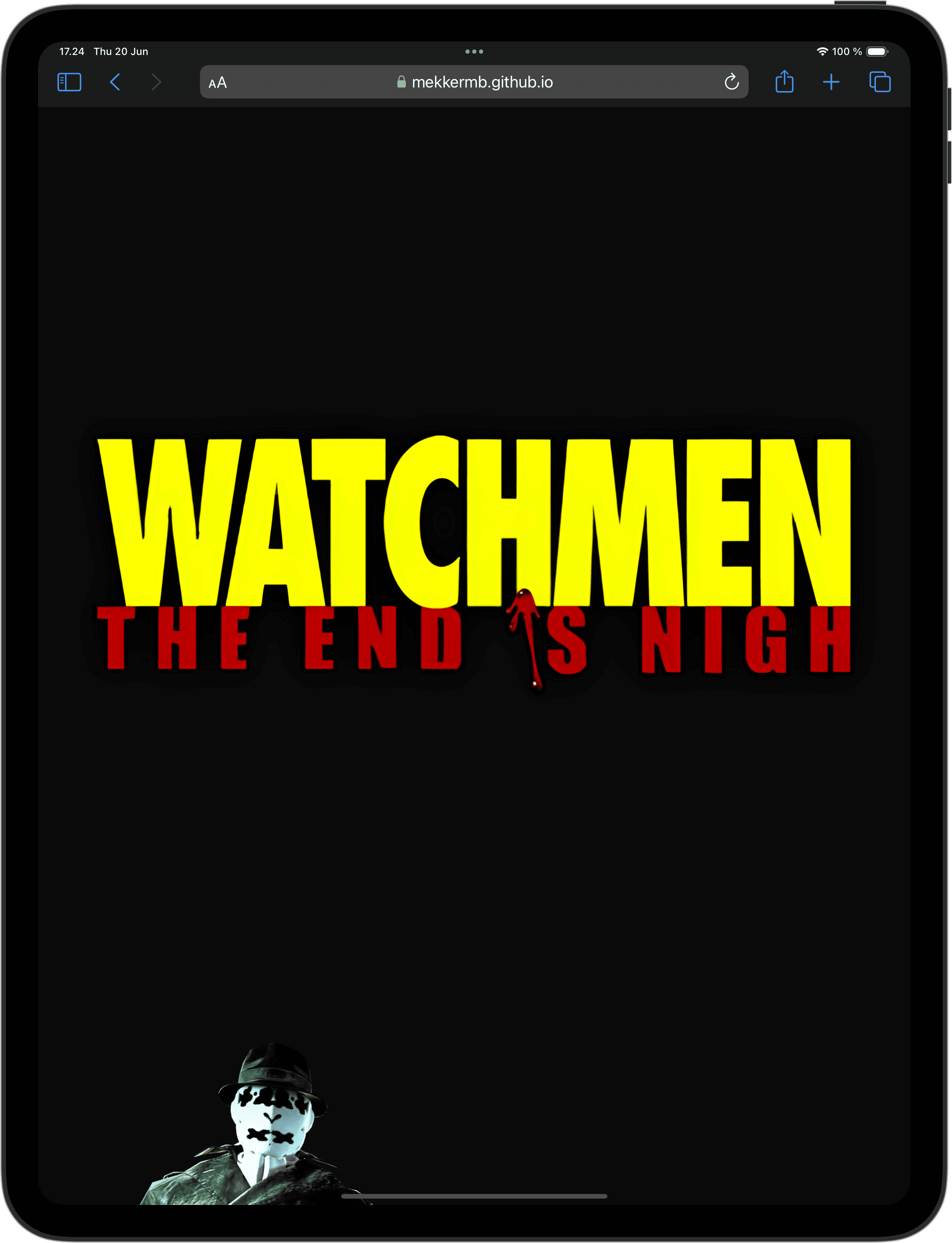 A website showcasing a game called Watchmen: The End Is Nigh.