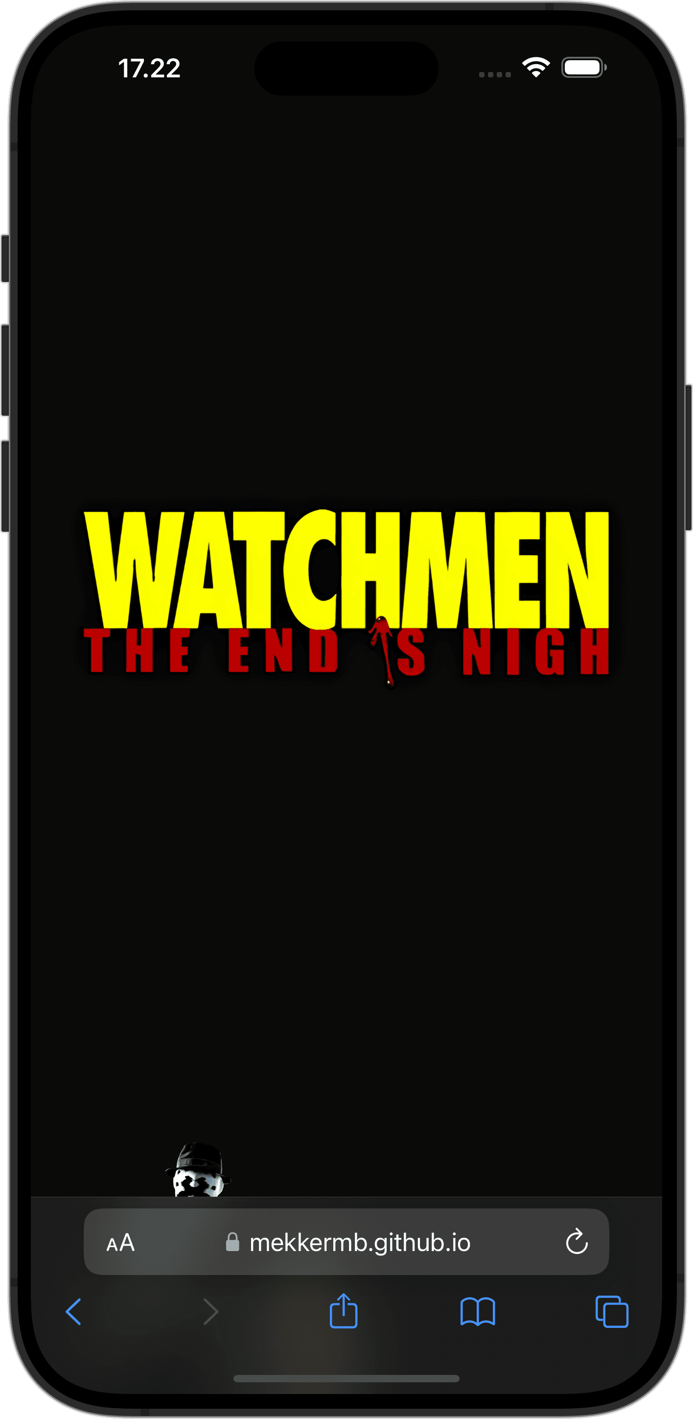 A website showcasing a game called Watchmen: The End Is Nigh.